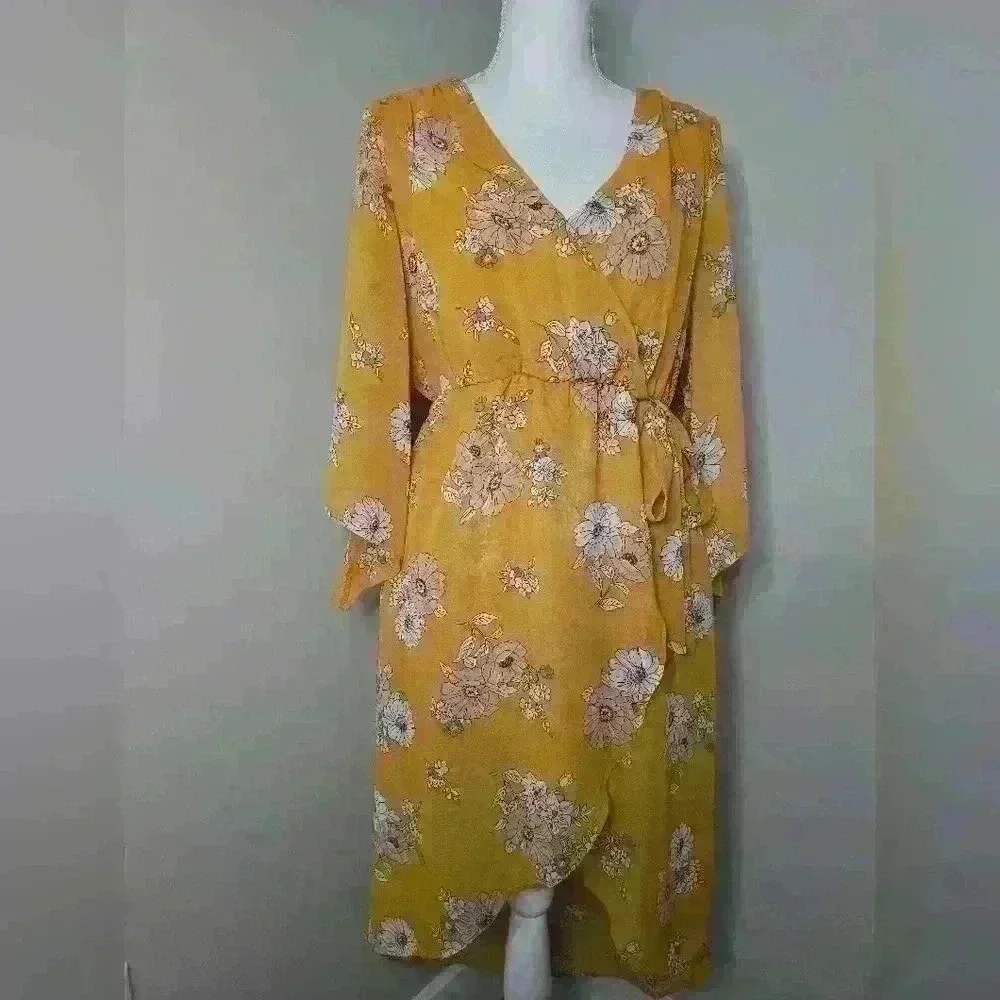 Floral High Low Mustard Flowy Dress